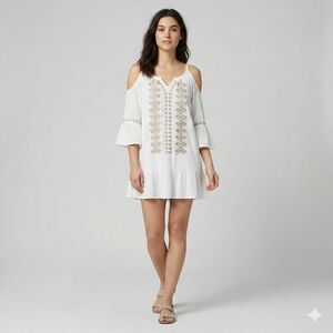 Exist Cream Mini Dress with Brown Embroidery